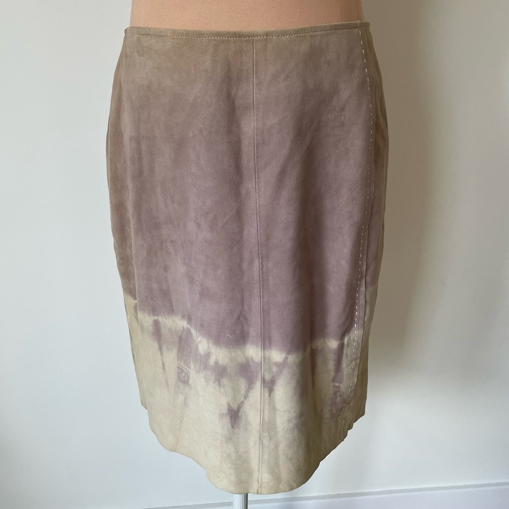 New Frontier Purple Beige Tie Dye Suede Stitch Accent Skirt EUC Size 6